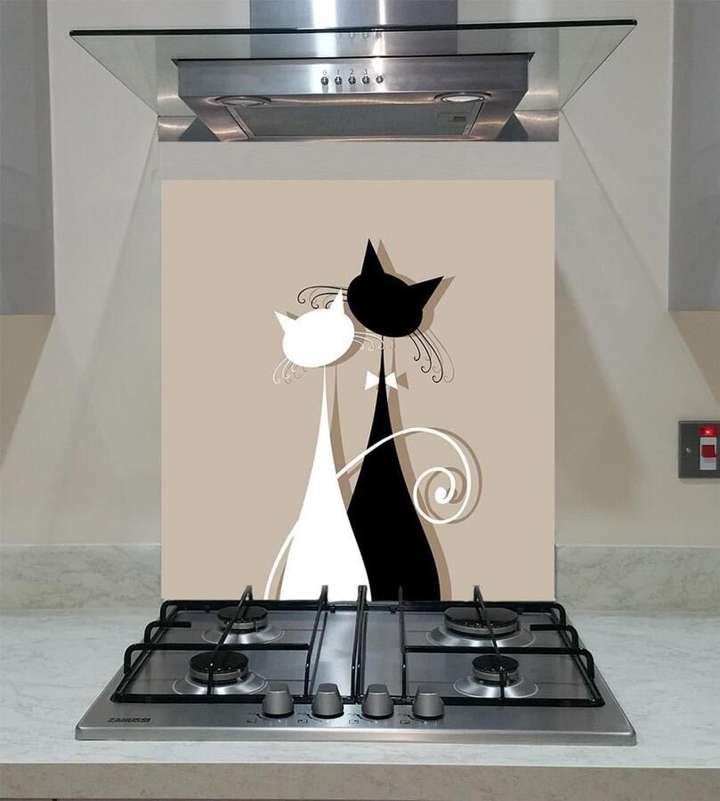 Keuken Spatwand Paneel Achterwand Bescherming Koken Gehard Glas 60x75 cm Katten Patroon