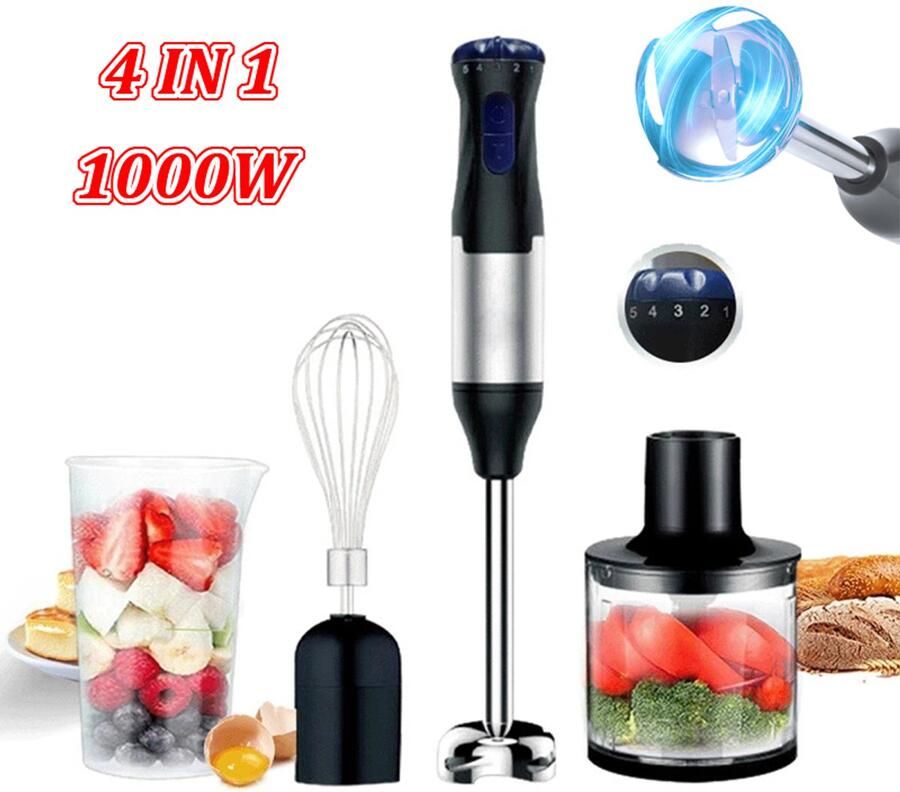 Keuken Staafmixer 1000W 4 in 1 Handheld Rvs