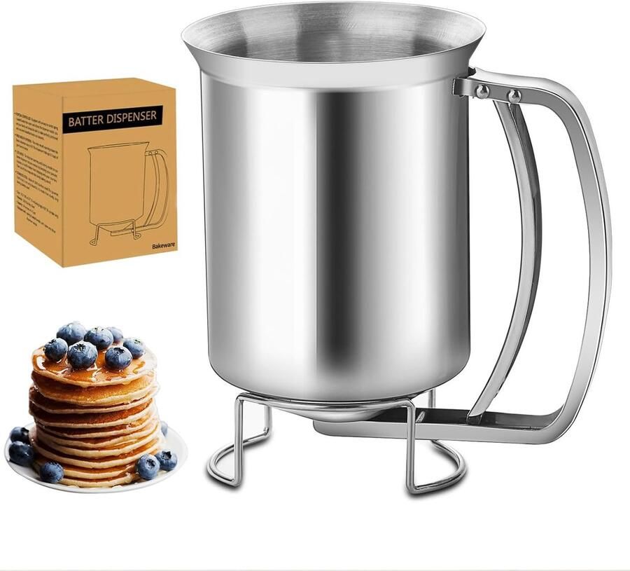 Keuken Trechter Dispenser Pannenkoek Deegverdeler Bakken Decoreren Doseren Roestvrijstalen Zuiger 680 ml Zilver
