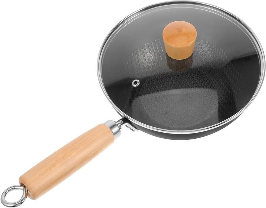 Keuken Wok Roerbakpan Antiaanbaklaag Snel Koken Platte Bodem 20cm Zwart