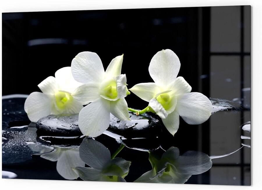 Keukenachterwand Glas Spatbescherming Fornuis Keuken Decoratie 3D Diepte Effect 60x40 cm Orchidee met Zenstenen