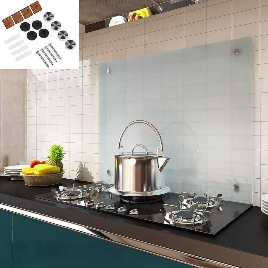 Keukenachterwand Glas Spatbescherming Keuken Koken en Reinigen Matglas Afwerking 120 x 60 cm Melkglas