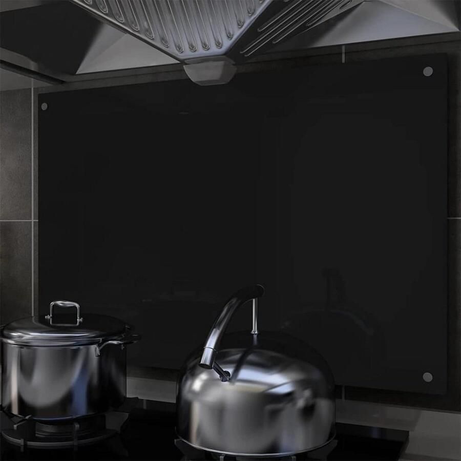 Keukenachterwand Glas Spatwand Keuken Koken Beschermen Hittebestendig Krasvast 90x60 cm Zwart