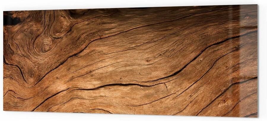 Keukenachterwand van Glas Spatbescherming Fornuis Keuken Wand Beschermen 3D Diep Effect 125x50 cm Houtstructuur