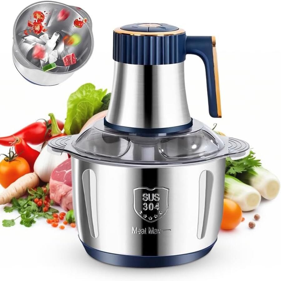 KeukenElektrische vleesmolen 500 W universele hakmolen met 5 l roestvrijstalen kom 5 snelheden voor vlees uien fruit groenten en babyvoeding praktische voedselprocessor voor de keuken