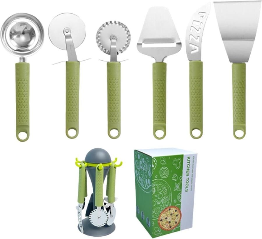 Keukengereedschap Set Pizza Hulpmiddelen Pizza Bakken Ergonomisch Design 6 Delig Zilver
