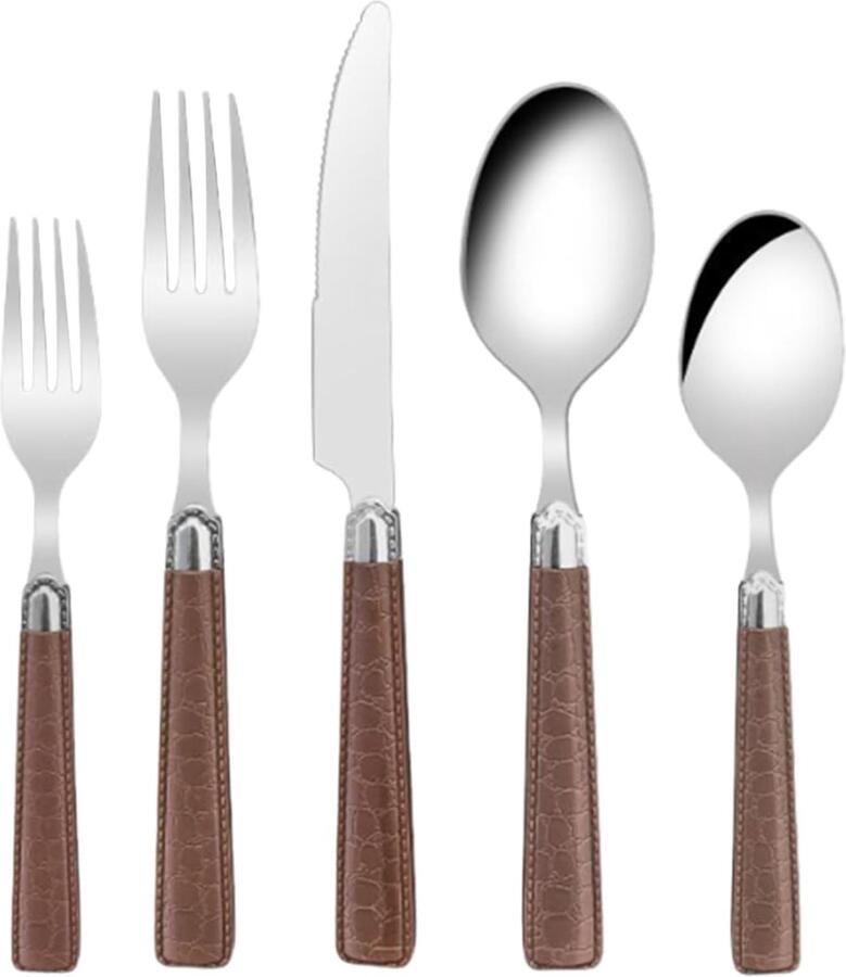Keukengerei Eetgerei Set Vork Lepel Restaurant Thuis Ergonomisch Handvat Bruin
