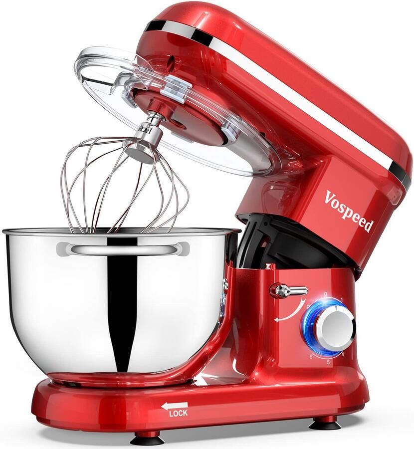 Keukenmachine 1500W – 6 Snelheden – 6L RVS Mengkom – Met Garde Deeghaak en Menghaak – Rood