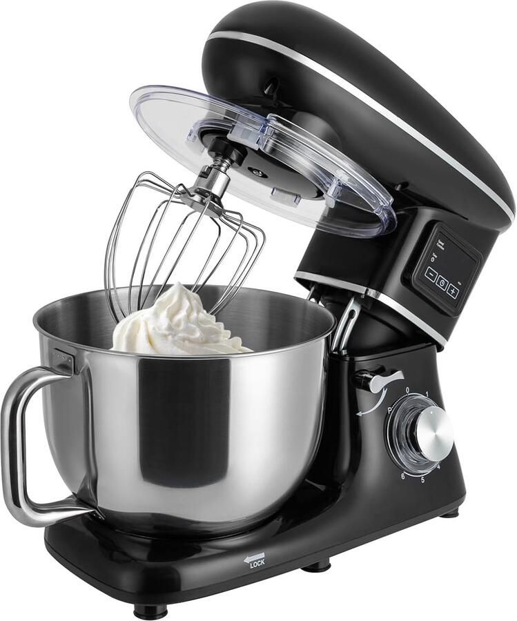 Keukenmachine 1500W Keukenmixer Krachtig Brood Deeg Maken Compact LCD Display 6.2 Liter Kom Zwart - Foto 2