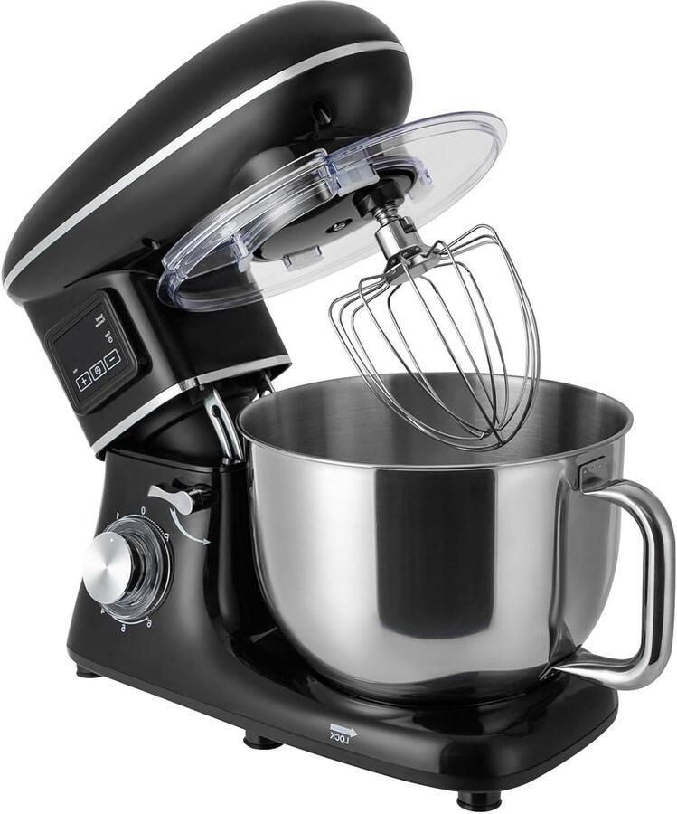 Keukenmachine 1500W Kneedmachine deegmaker Bakken en mixen LCD timer functie 62 liter kom Zwart