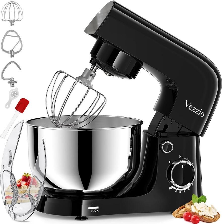 Keukenmachine 1500W – Kneedmachine met 10 Snelheden – 4 5L RVS Mengkom – Zwart