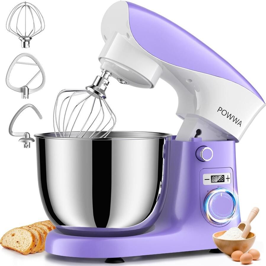 Keukenmachine 1500W – Kneedmachine met 10 Snelheden – 5L RVS Mengkom – Vaatwasserbestendig – Paars Wit