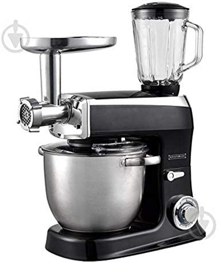 Keukenmachine 1900W Multifunctionele Keukenrobot met 6 Snelheden RVS Mengkom & Spatscherm Zwart