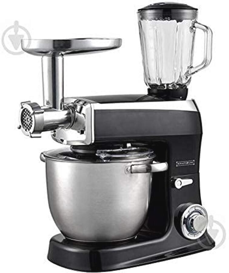 Keukenmachine 1900W Multifunctionele Keukenrobot met 6 Snelheden RVS Mengkom & Spatscherm Zwart