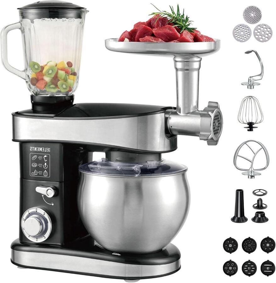 Keukenmachine 3-in-1 Multifunctionele mixer Eten bereiden Krachtige 2000W motor 6 Liter kom Zwart