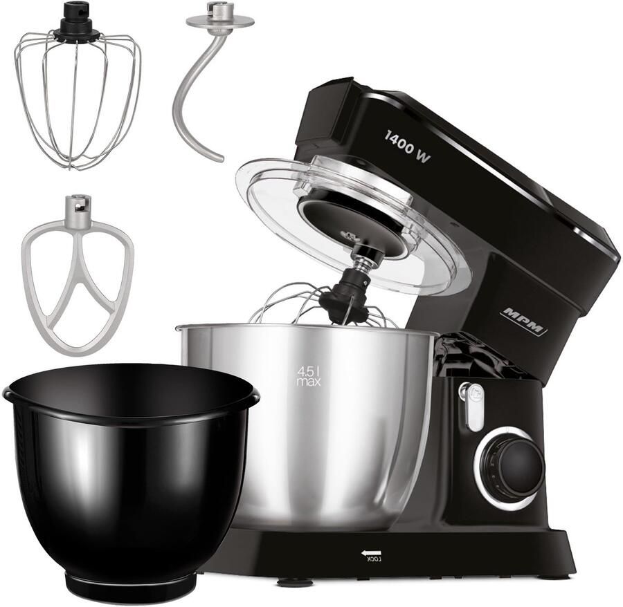 Keukenmachine 4 5 l multifunctionele mixer 1400 W twee kommen en drie gardes ShopVlot
