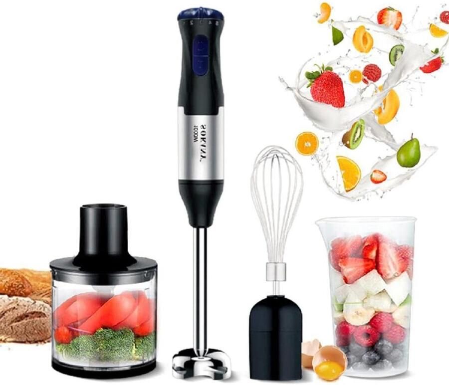 Keukenmachine 4-in-1 Staafmixer Set Gerechten Bereiden 1000W Krachtige Motor 700 ml Maatbeker Zwart RVS