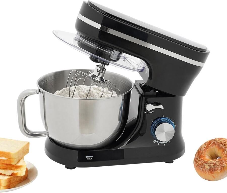 Keukenmachine 4.5L Mixer Kom Bakken en Mixen Stille Werking 68dB 35.5x18.8x28cm Zwart