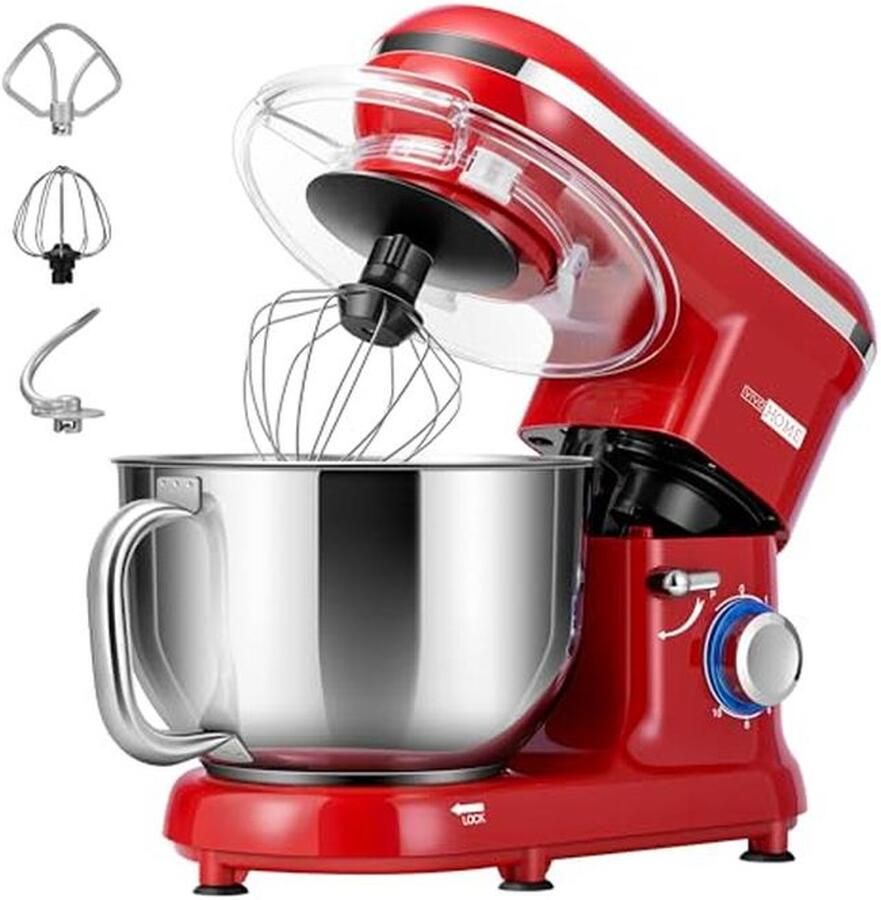 Keukenmachine Deegmachine Mixer Bakken En Koken 10 Snelheden Krachtige Motor 6 Liter Kom Rood