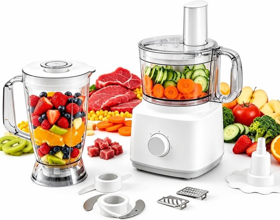 Keukenmachine 750W – Multifunctioneel met Blender Vleesmolen & Groentesnijder – 1 8L – RVS Messen 1 2