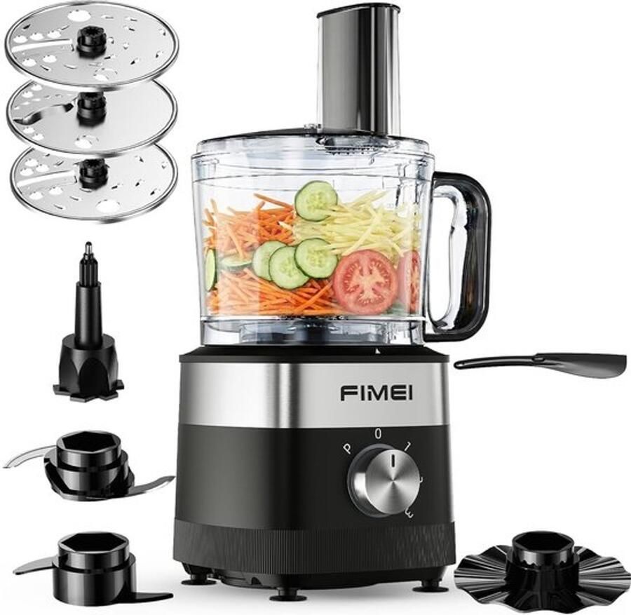 Keukenmachine 800 W 3 snelheden en pulsfunctie 1 5 l hakmolen deegkneder rasp omkeerbare snijder emulgatorschijf dubbele vergrendeling compact en ruimtebesparend