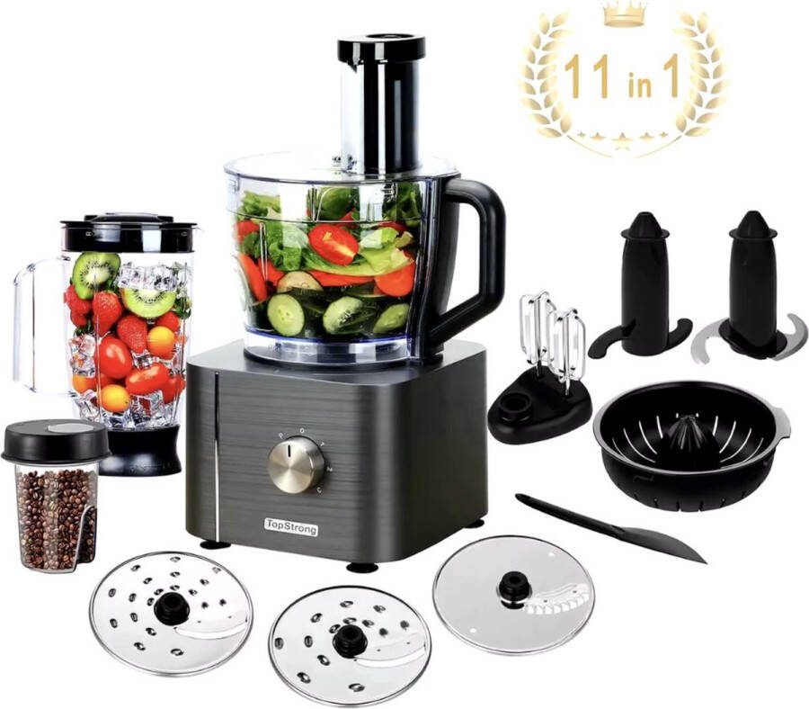 Keukenmachine Alles in 1 keukenmachine Multifunctionele keukenmachine Vleesmolen Garde Kneder Shredder Sinaasappelpers Hakselaar Blender 1100W Donkergrijs Merk: