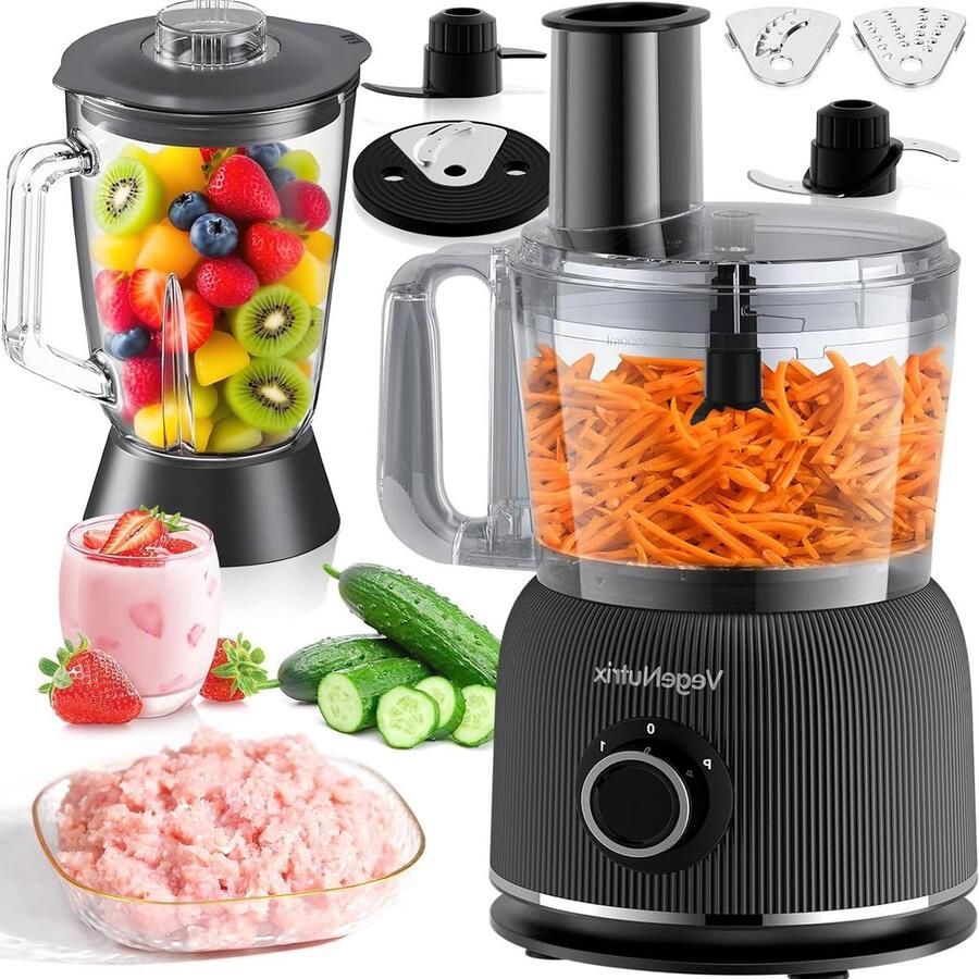 Keukenmachine Blender Keukenrobot Mixer Maaltijden Bereiden Krachtige 1500W Motor 2.5L & 2L Cups Zilver