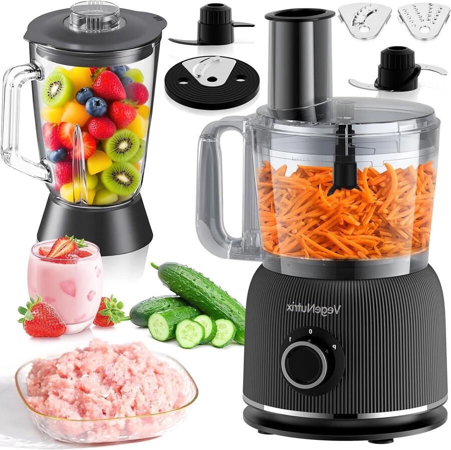 Keukenmachine Blender Keukenrobot Mixer Maaltijden Bereiden Krachtige 1500W Motor 2.5L Hakmolen Zwart