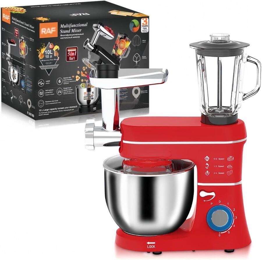 Keukenmachine Blender Multifunctionele Mixer Voedsel Bereiden 5-in-1 Functionaliteit 10L Kom Capaciteit Rood
