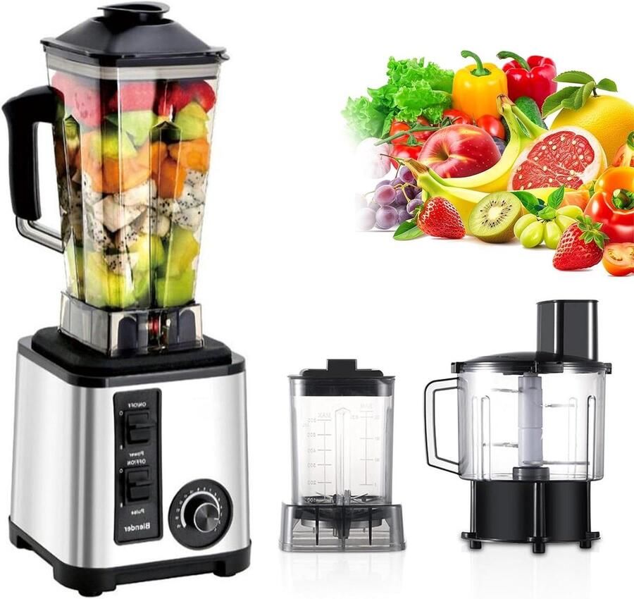 Keukenmachine Blender Smoothie Maker Gezonde Drankjes Maken Krachtige Hoge Snelheid 3 Liter Capaciteit Zilver