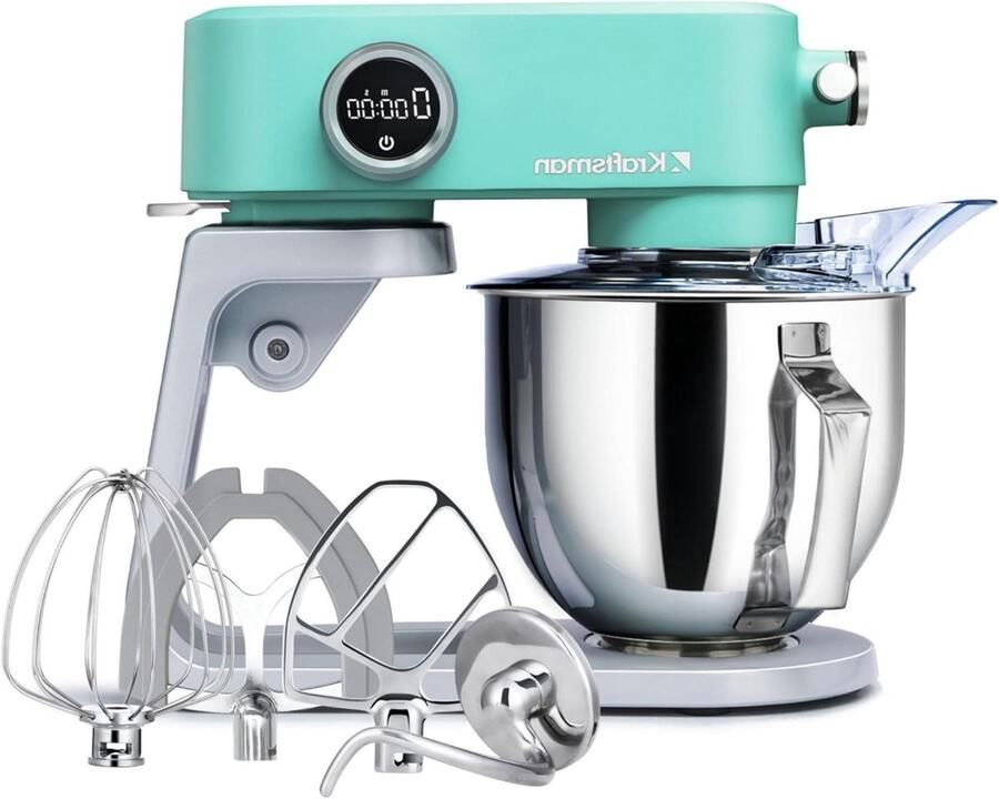 Keukenmachine Deegmachine mixer Bakken en koken 8 snelheden timer 5 liter kom Blauw