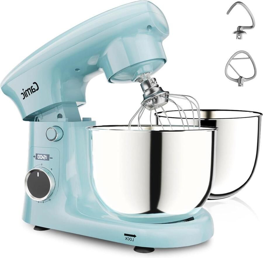 Keukenmachine Deegmachine Mixer Bakken en Koken Dubbele Kom 5 Liter Blauw