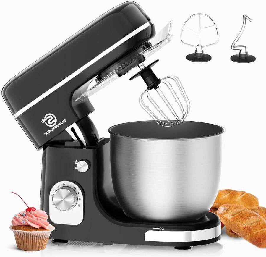 Keukenmachine Deegmachine Mixer Bakken en Koken Krachtige 1300W Motor 5 Liter Kom Zwart - Foto 2