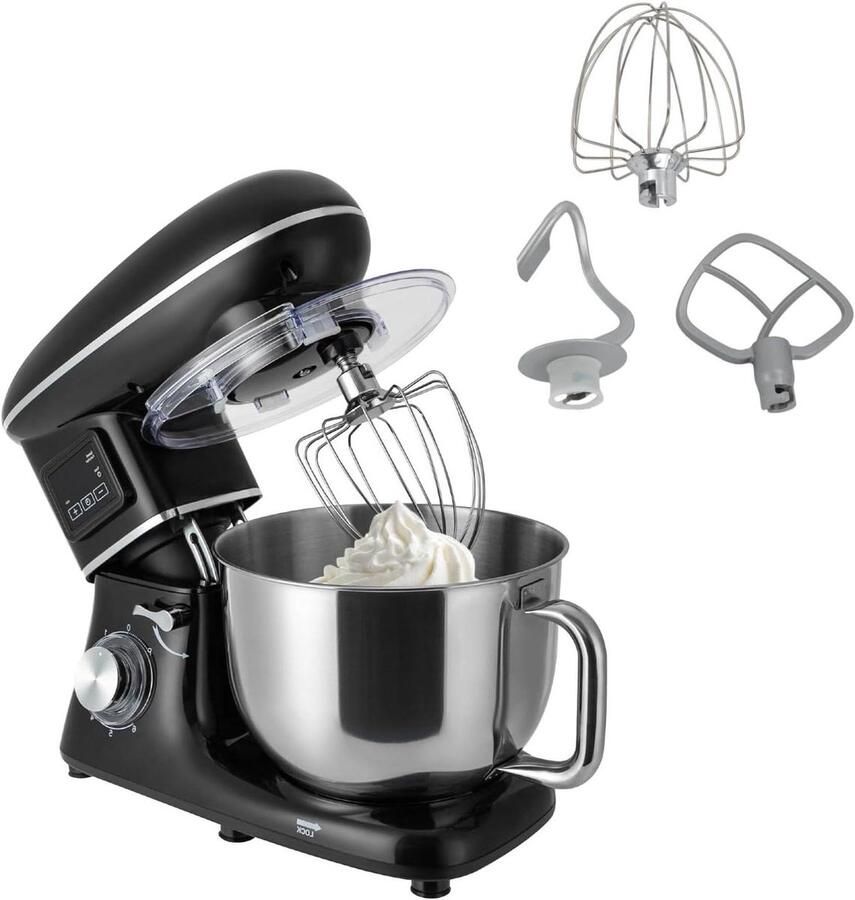 Keukenmachine Deegmachine Mixer Bakken en Koken LCD Display Timer 6.2 Liter Kom Zwart