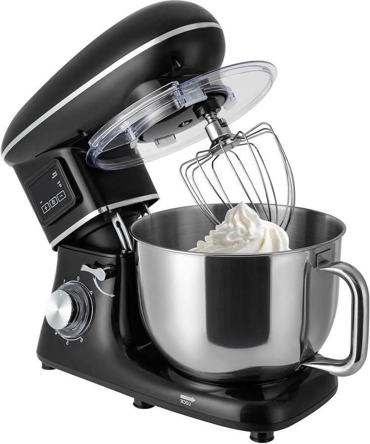 Keukenmachine Deegmachine Mixer Bakken Ingrediënten LCD Timer Functie 6.2 L Zwart