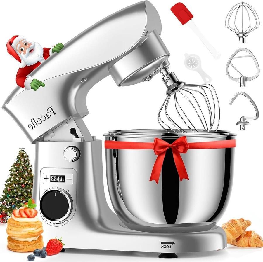 Keukenmachine Deegmachine Mixer Bakken Ingrediënten Mengen Krachtige 1500W Motor 5.5L Kom Zilver