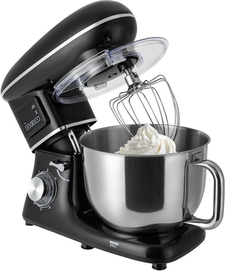 Keukenmachine Deegmachine Planeetmenger Mixer Bakken en Koken 6.2 Liter Kom 1500W Zwart