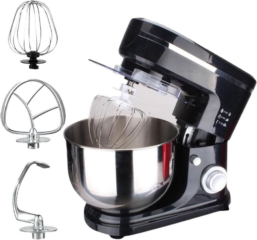 Keukenmachine Deegmixer Mixer Bakken Koken Kantelbare Kop 6 Liter Kom Zwart