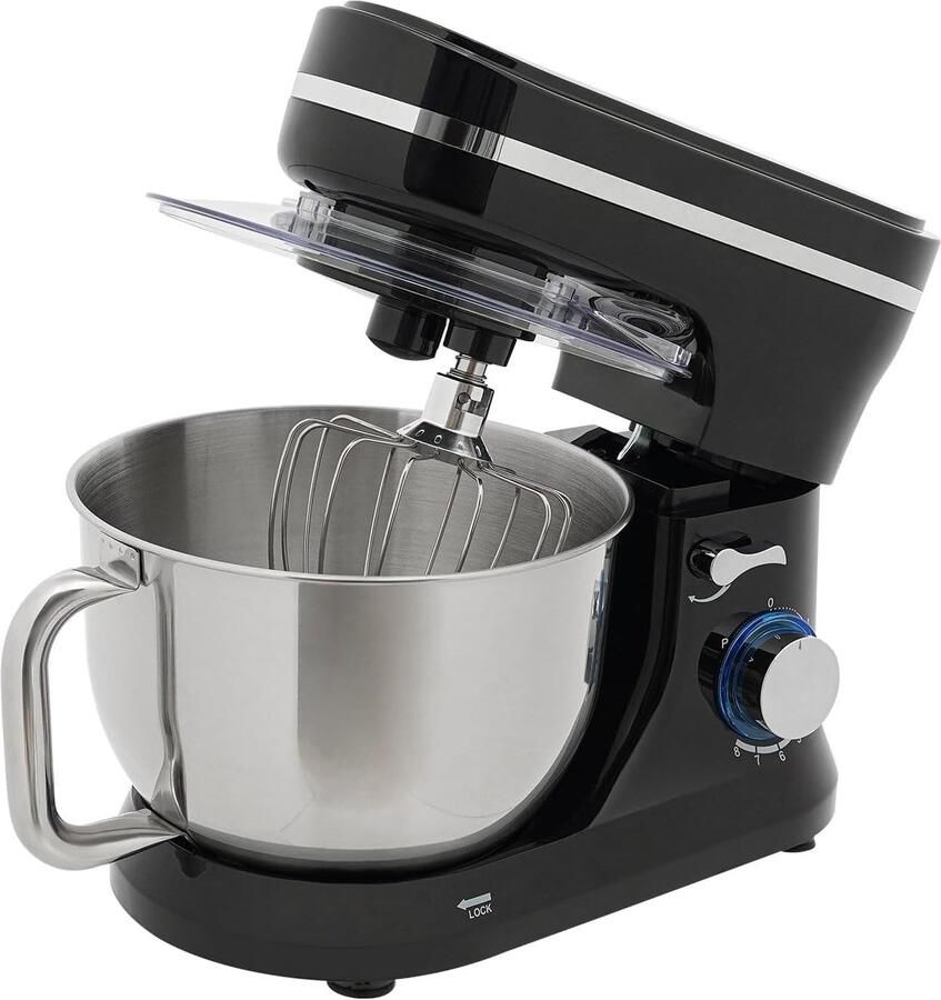 Keukenmachine Elektrische mixer Bakken en koken 1000W Kracht 8+1 Versnellingen 45 Liter Kom Zwart