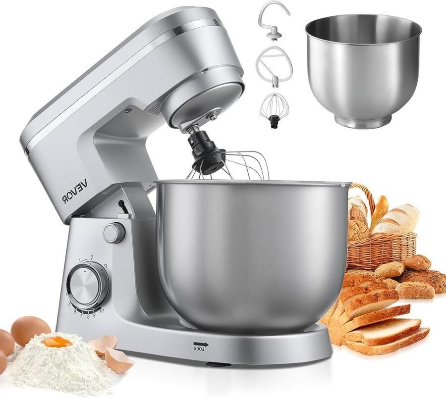 Keukenmachine Foodprocessor Mixer Bakken en Koken 10 Snelheden 5.7 Liter Kom Zilver