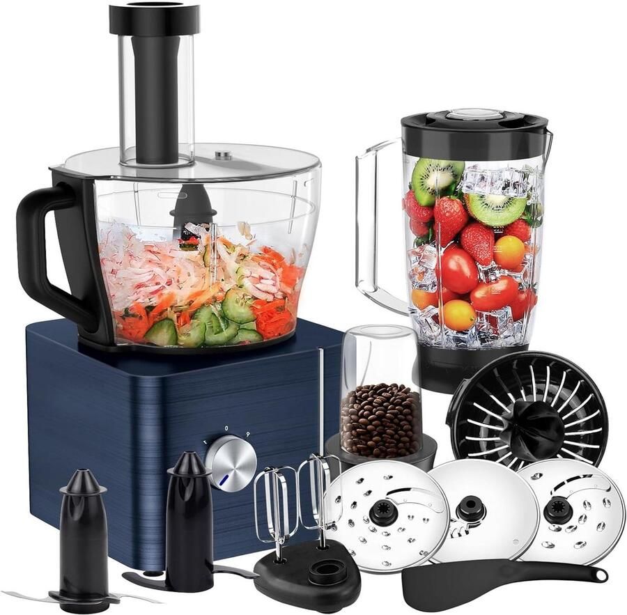 Keukenmachine Foodprocessor Mixer Koken en Bakken 11-in-1 Functionaliteit 3.2 Liter Kom Donkerblauw