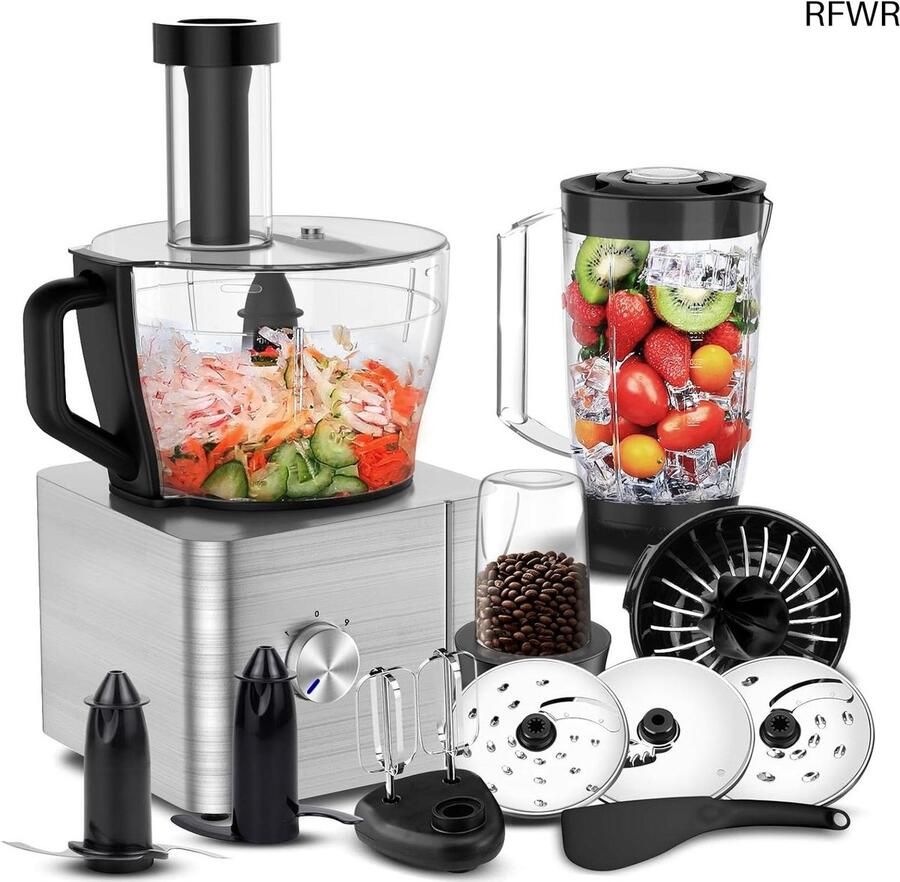 Keukenmachine Foodprocessor Mixer Koken en Bakken 11-in-1 Functionaliteit 3.2 Liter Kom Zilver
