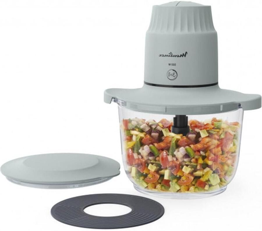 Keukenmachine Hakmolen Mini Chopper Snel Ingrediënten Snijden Roestvrij Staal 1 Liter Capaciteit Grijs