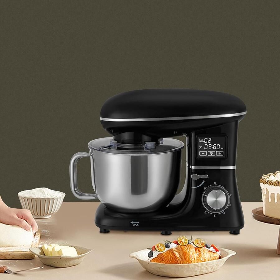 Keukenmachine Handmixer Thuis bakken 6 snelheden 6.2 liter kom Zwart - Foto 2
