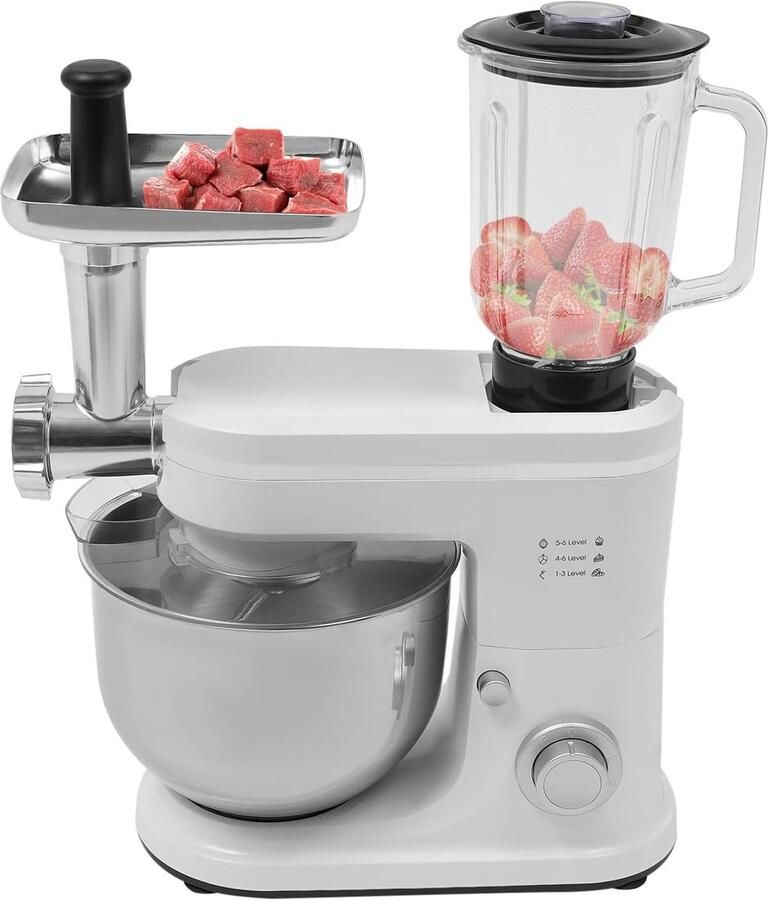 Keukenmachine Keukenapparaat Bakken en Mixen 3-in-1 Multifunctioneel 6L Kom Wit