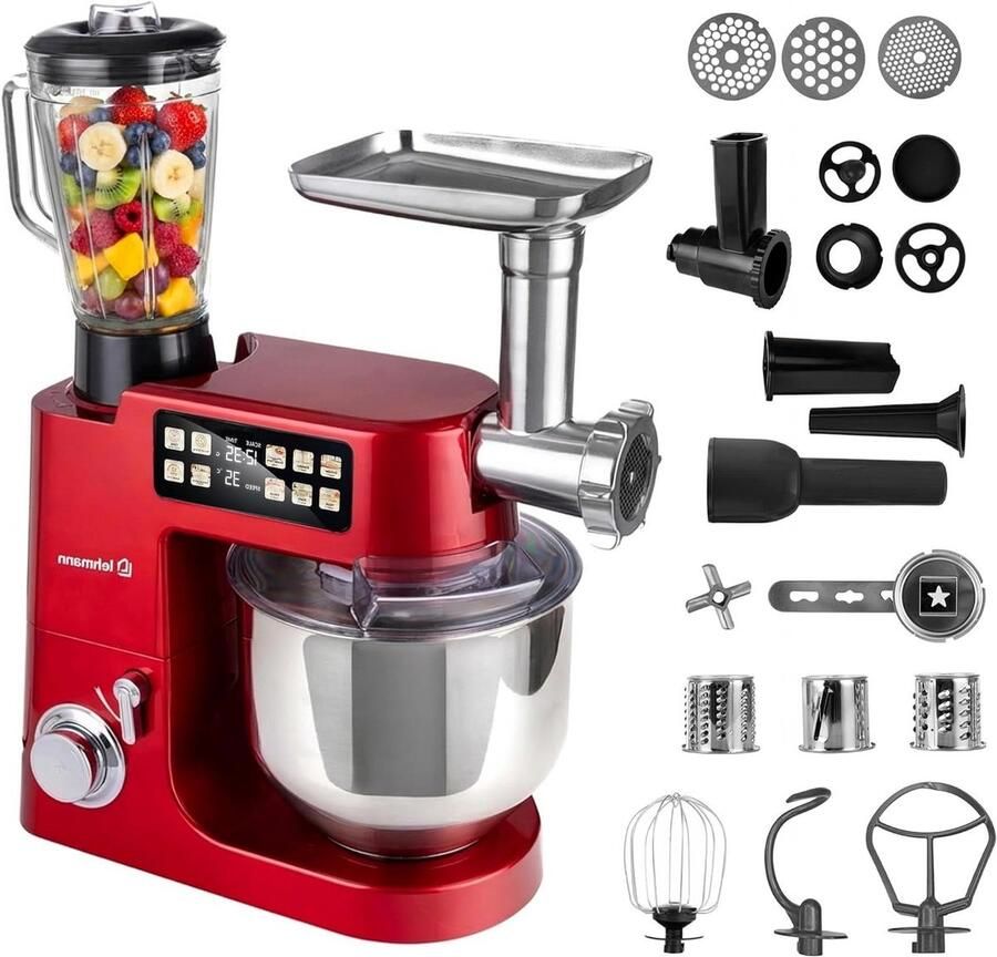 Keukenmachine Keukenapparaat Mixer Bakken Deeg Maken Geïntegreerde Weegschaal 8 Liter Kom Rood