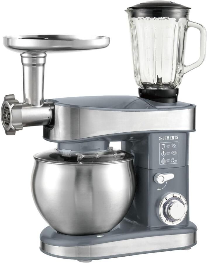 Keukenmachine Keukenapparaat Mixer Eten Bereiden 3-in-1 Functionaliteit 75 Liter Kom Grijs