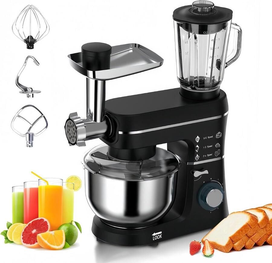 Keukenmachine Keukenmixer Bakken en Koken 5-in-1 Functies 10L Kom Zwart
