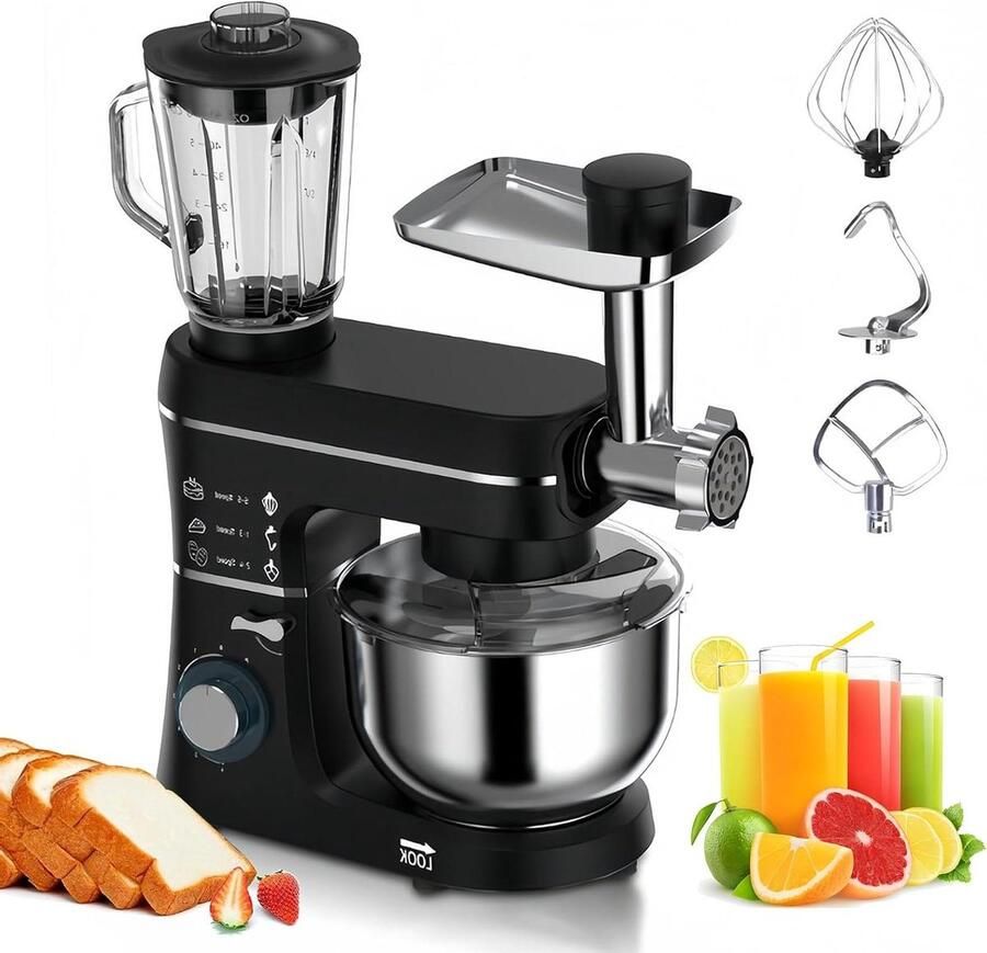 Keukenmachine Mixer Bakken en Koken 5-in-1 Multifunctioneel 10L Kom Zwart