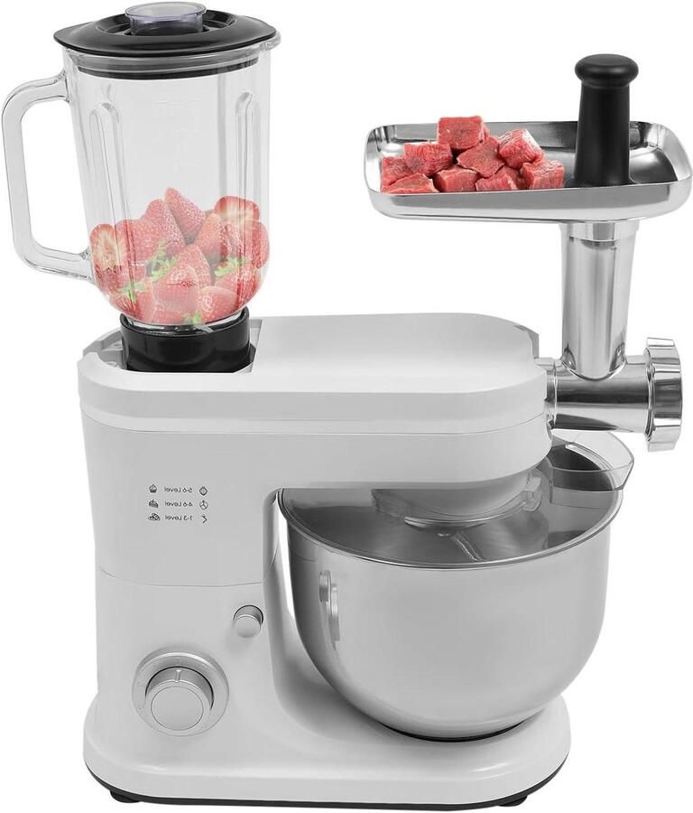 Keukenmachine Keukenmixer Bakken en Mixen 3-in-1 Accessoires 6L Kom Wit